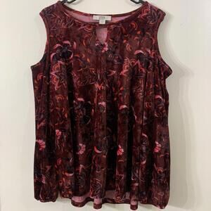 Vintage America Womens Sz L Dark Red Floral Velvet Cold Shoulder Top Whimsigoth​